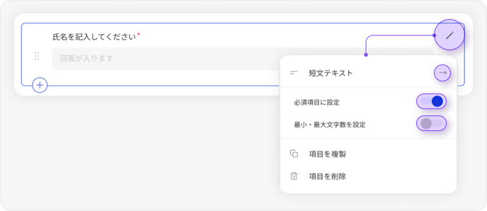 フォーム_選択肢項目_短文長文